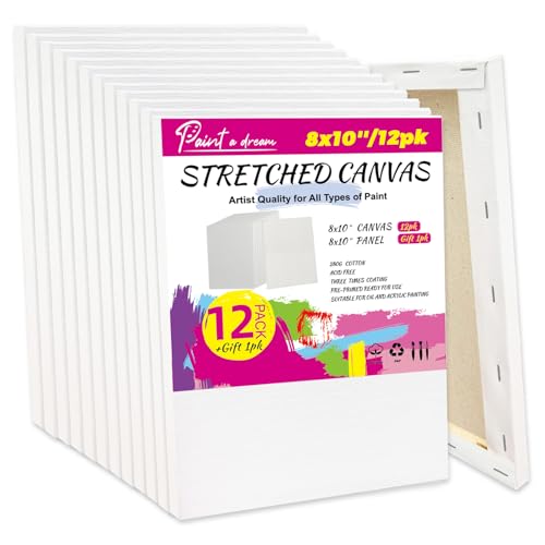 Stretched Canvas for Painting, 12Pack 8X10 Blank Canvas for Painting, Triple Primed 5/8" Profile Cotton Professional Artist Quality White Canvas,Ready to Paint, Art Supplies for Acrylic, Oil - size: 12pk-8x10 inch