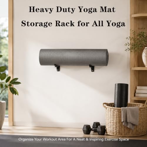 Heavy Duty Yoga Mat Holder Wall Mount & 2 Clip - for All Yoga Pilates | Yoga Mat Holder, Hanging Exercise Mat Storage Rack for All Fitness Mats, Space Saving(<20 lbs)