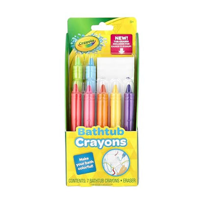 Crayola Bathtub Crayons with Bonus Eraser, Washable Tub Coloring Kit for Kids, Non-Toxic, Easy Cleanup Bath Toys for Kids, Includes 7 Crayons + Eraser