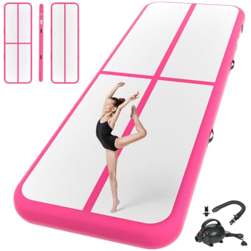 Inflatable Gymnastics Mat Air Tumble Track Tumbling Mats with Pump - color: Pink, size: 10ft*3.3ft*4inch(3m*1m*10cm)