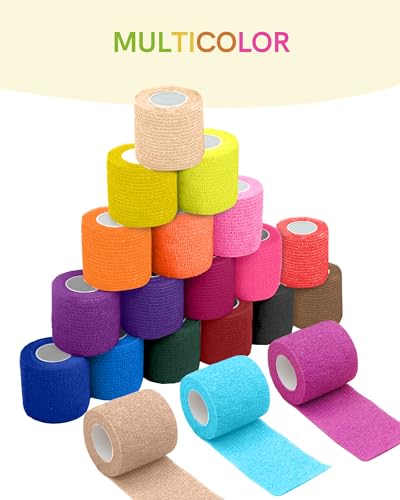 FriCARE Self Adhesive Bandage Wrap, Medical Tape in First Aid Kit | Elastic Cohesive Bandages for Sports/Vet/Wrist Ankle Wounds, 2 Inches X 5 Yards, Latex-free 6 Rolls, Yuzu Splash - color: Yuzu Splash