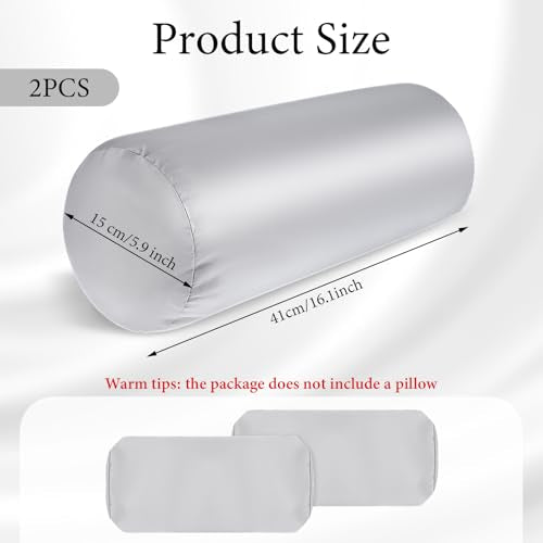 2 Packs Round Neck Pillow Case Covers, 16x5.9inch Cervical Neck Roll Pillow Cover Soft Round Pillow Covers with Zipper Bolster Pillowcases Silk Pillow Case Covers for Hair & Skin(Only Case)