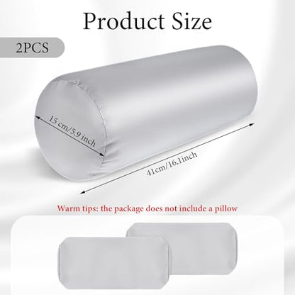 2 Packs Round Neck Pillow Case Covers, 16x5.9inch Cervical Neck Roll Pillow Cover Soft Round Pillow Covers with Zipper Bolster Pillowcases Silk Pillow Case Covers for Hair & Skin(Only Case)