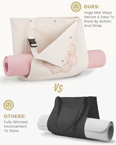 Gonex Yoga Mat Bag For Women Canvas Tote Pilates Gym Bag With Mat Carrier | Front-Opening Quick Access Mat Straps, Durable Cotton Canvas, Machine Washable, Bottle Holder Multi Pockets, Yoga Gym Travel - color: Beige, size: Classic (15.5×5.5×14.5inch)
