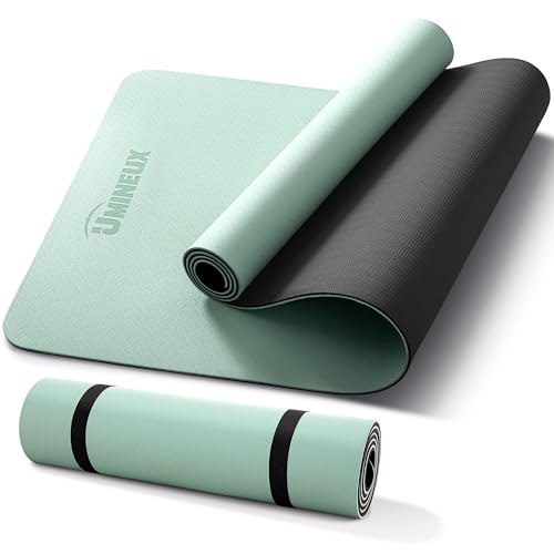 Umineux Non Slip Yoga Mat 72"x24" Exercise & Fitness Mat For Women and Men | 6MM & 10MM Thick, Pilates Mat with Carry Strap, Great for Home Workout, Yoga, Exercise and Pilates - color: Matcha Green & Black, size: 6MM