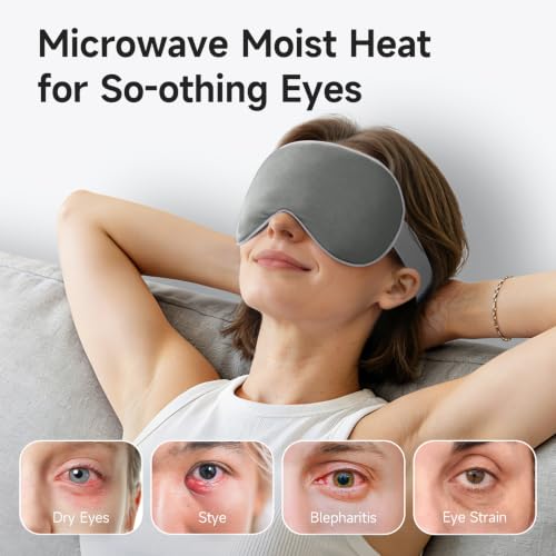 Umisleep Heated Eye Mask, Microwavable Moist Heat, Warm Compress, Grey | Eye Heating Pad for Dry Eyes, MGD, Stye, Blepharitis and Chalazion, Weighted Eye Mask for Sinus Headache, Eye Warmer - color: Grey