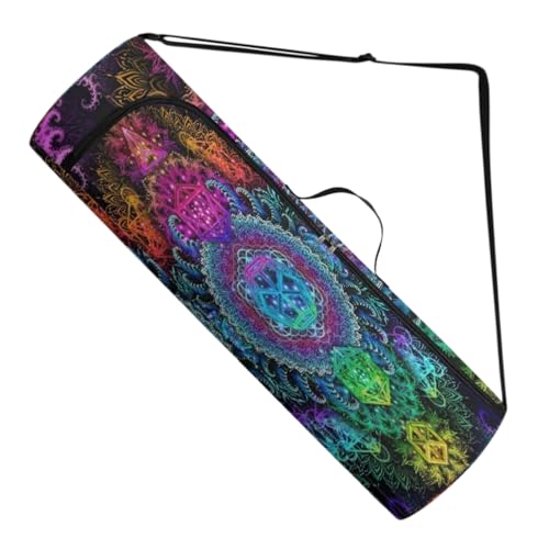Spacious Extra Large Storage Yoga Mat Bag | Huge Capacity Mandala Gym Tote - Waterproof Wear-Resistant Carrier Strap Pilates - color: Neon Star Night
