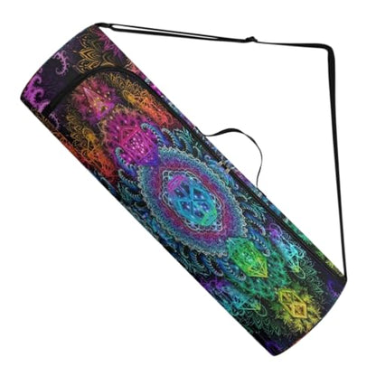 Spacious Extra Large Storage Yoga Mat Bag | Huge Capacity Mandala Gym Tote - Waterproof Wear-Resistant Carrier Strap Pilates - color: Neon Star Night