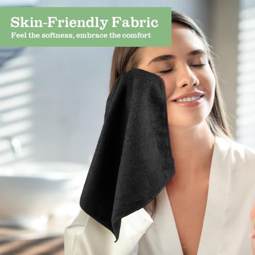 UNIMADE Washcloths 10 Pack Face Towels (12" x 12"), Highly Soft Wash Cloths | Hand Towels, Fast Drying Multi-Purpose Microfiber Cleansing Cloths for Bathroom, Hotel, Spa, and Salon Black - color: Black, size: 10Pack