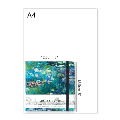 5" x 5" Hardcover Sketch Book,58 Sheets Small Mixed Media Pocket Sketch Pad | PU Cover,150 GSM Acid Free Artist Drawing Paper,Travel Journal Blank Notebook for Adults Sketching,Illustration. - color: 150gsm Cloth-oil painting pond