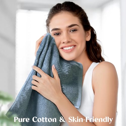 Cleanbear Cotton Hand Towels with Wavy Pattern, 4-Pack, 13 x 28 Inch | Quick Dry & Lightweight Hand Towels for Bathroom, Kitchen, Gym, Blue-Gray - color: Blue-gray
