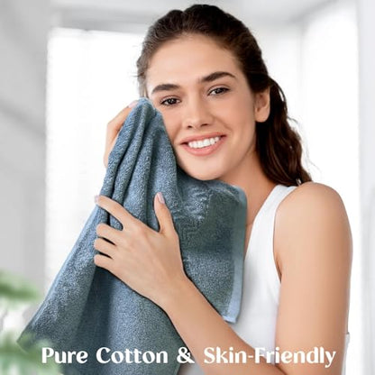 Cleanbear Cotton Hand Towels with Wavy Pattern, 4-Pack, 13 x 28 Inch | Quick Dry & Lightweight Hand Towels for Bathroom, Kitchen, Gym, Blue-Gray - color: Blue-gray