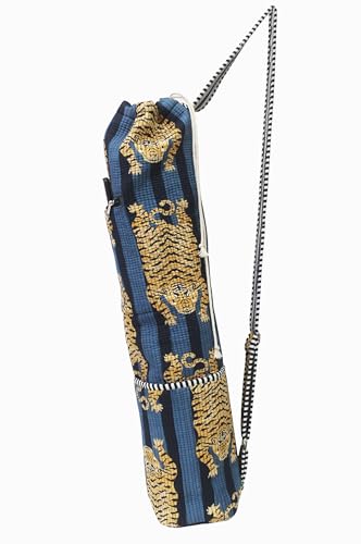 INDIAN CRAFT CASTLE Yoga Mat Bag, Full-Zipper Yoga Mat Carrier with Adjustable Strap, Front & Exterior Phone Pocket, Stylish & Functional Fitness Mat Holder for Women & Men - color: Blue & Brown