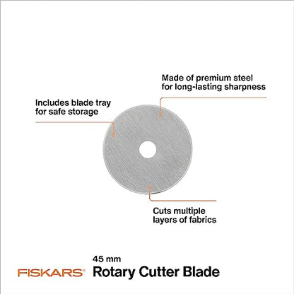 Fiskars 45mm Rotary Cutter Blade Replacements for Fabric, 2-Pack | High Grade Premium Steel for Long-Lasting Sharpness, Precision Cutting for Crafts, Sewing & Quilting Projects - size: 45mm, style: 1 Pack - Standard
