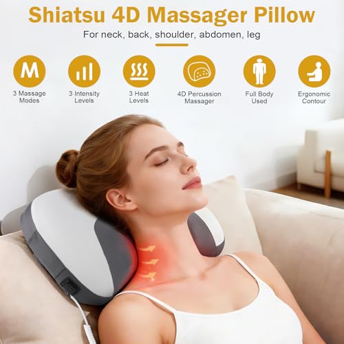 Futurebatt Neck Massager Pillow with Active Cervical Stretching, 3D Rolling Shiatsu Massage & Heat, Neck and Shoulder Massager for Desk Workers, Cervical Relief Pillow for Home and Office