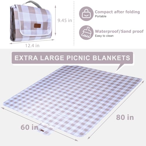 80"x60" Waterproof Sandproof Picnic Mat - Portable Foldable Outdoor Blanket for Beach, Park, Travel & Indoor Use - Lightweight Compact Design, Easy-Carry (Light Brown) - color: Light Brown, size: 80" x 60"