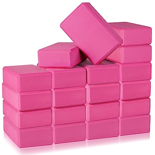 Honoson 20 Pcs Yoga Blocks Bulk 9''x6''x3'' High Density EVA Foam Blocks for Exercise Pilates Meditation, Lightweight Non-slip Surface, Improve Strength Balance Flexibility - color: Rose Red