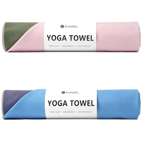 Eunzel Hot Yoga Mat Towel, Reversible Two-Tone 72" x 26.5" | Reversible Two-Tone Design, Absorbent Microfiber, Hot Yoga & Pilates, Soft Double-Sided Fabric - color: Z- Navy& Blue/ Army Green& Pink