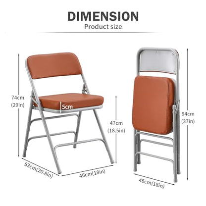 Padded Folding Chair Indoor Metal Frame Foldable Chair Brown - color: Brown