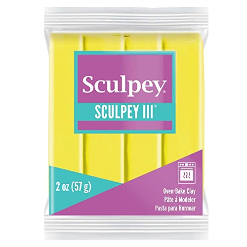 Sculpey III® Polymer Oven-Bake Clay, Lemonade Yellow, Non Toxic, 2 oz. bar, Great for modeling, sculpting, holiday, DIY, mixed media and school projects.Perfect for kids & beginners! | Polymer Clay, Perfect for Jewelry, Home Decor, and General Crafting -