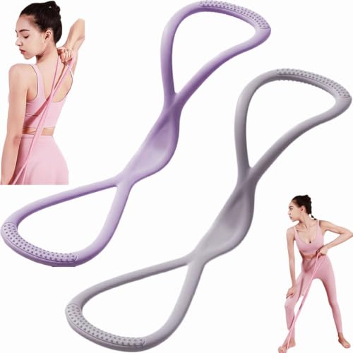 Resistance Bands with Handles,Figure 8 Resistance Band Elastic Fitness Bands Exercise Band for Home Yoga Gym Workout - color: Purple-15LB+Grey-25LB