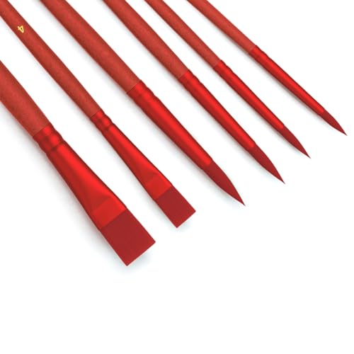 Red Face Paint Brushes Set, 6 Pcs Professional Artist & Watercolor Brushes for Adults, Fine Tip for Acrylic Oil Painting, Crafts, Nail Art - color: Red