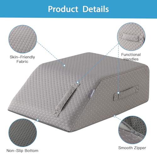 MEGCXIT Leg Pillow Elevation Blood Circulation, Leg Wedge for Elevation for Swelling, Leg Elevating Pillow for After Surgery, Memory Foam Foot Knee Pillow for Back Sleeping 24×19×8 Inch Grey - color: Grey, size: 24*19*8 Inch