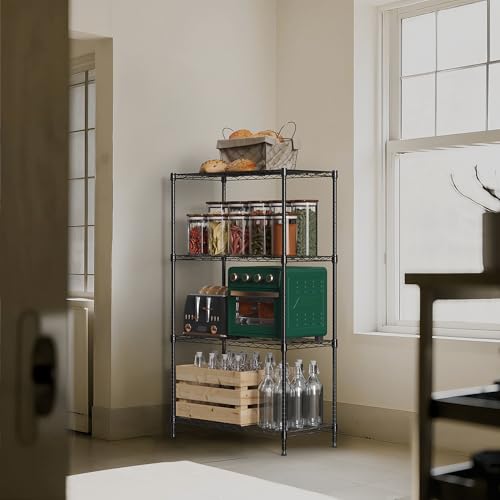 M MZG 1000 lbs 4Tier Shelf Metal Storage Shelves Wire Rack Closet Organizers with Wheel for Garage Kitchen Bathroom Laundry Black 13.7" D x 23.6" W x 53.4" H - color: Black, size: 4 tiers, 13.7"D x 23.6"W x 53.4"H