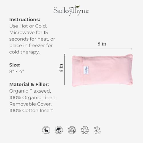 Sacksy Thyme Organic Linen Eye Pillow - Lavender & Flaxseed for Relaxation, Yoga, Stress Relief - Microwavable Heating Pad & Cool Compress - Made in USA - Gifts for Meditation - color: Pink (Unscented)