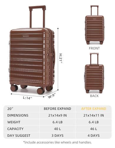 LARVENDER Carry On Luggage 22x14x9 Airline Approved, Suitcases with Wheels - color: Mocha 1