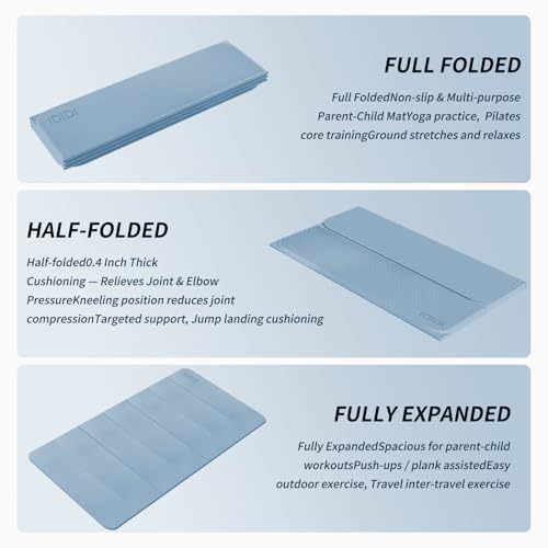 Foldable Yoga Mat Extra Large (74.0" x 47.2" x 0.4") | Double-Sided Non-Slip,Extra Wide Foldable Design,10mm Extra Thick ,Exercise Mat for Gym, Studio, Travel, Home Use - color: Blue Gray