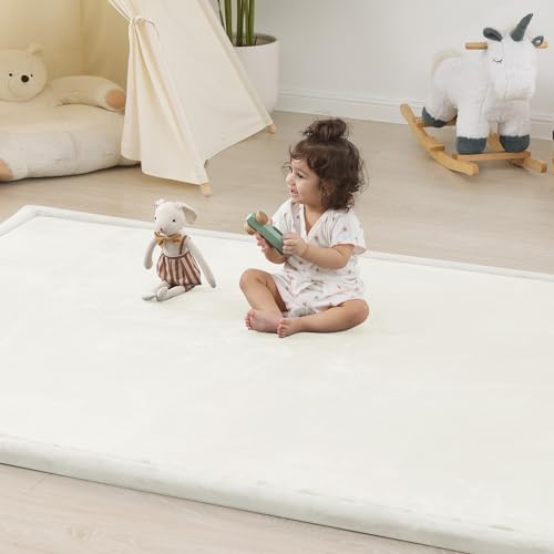 1.5" Thick Baby Play Mat for Floor,71x79 Large Memory Foam Tummy Time Mat | Ultra Soft Playmat for Baby,Tummy Time Foam Mats,Cushioned for Infant,Kids and Toddler Crawling,Easy Care - color: Cream, size: 71"×79"×1.5"