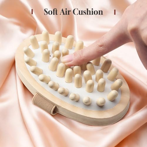 2 Pcs Meridian Brush, Wood Therapy Massage Tools with Essential Oil | Handheld Natural Meridian Massage Brush for Belly Fat Cellulite Massage Tool for Legs Arms Back Office Workers Stress Relieve - color: Beige