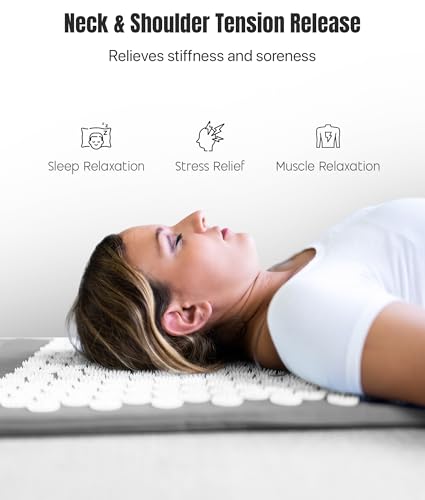 ROMIX Acupressure Mat and Pillow Set, Acupuncture Mat for Back Pain, Neck, Shoulder Pain Relief, Stress Reduction, Wellness Therapy, Cushioned Acupressure Mats with Carry Bag for Men and Women - color: Grey
