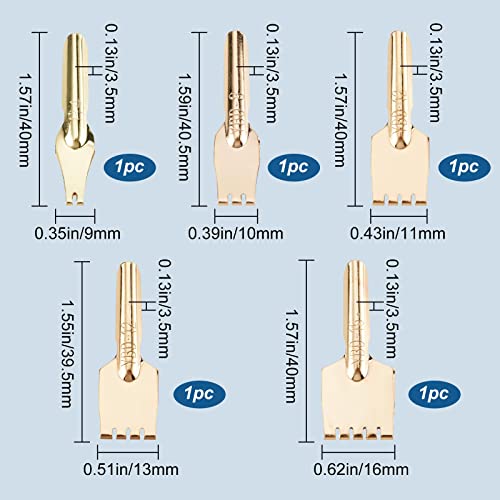 GORGECRAFT 5Pcs Brass Nibs Parallel Pen Tip Set 9/10/11/13/16mm Wide Comic Dip Pen Nibs Kit Artistic Font Writing School Art Supplies for Manga Calligraphy Pen-and-Ink Drawing Stationery Accessories