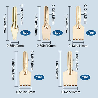 GORGECRAFT 5Pcs Brass Nibs Parallel Pen Tip Set 9/10/11/13/16mm Wide Comic Dip Pen Nibs Kit Artistic Font Writing School Art Supplies for Manga Calligraphy Pen-and-Ink Drawing Stationery Accessories