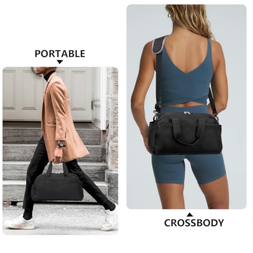 14 inch Small Gym Bag for Women & Men, Mini Duffel Bag for Travel Sports Lightweight Carry On Bag, Black - color: Black