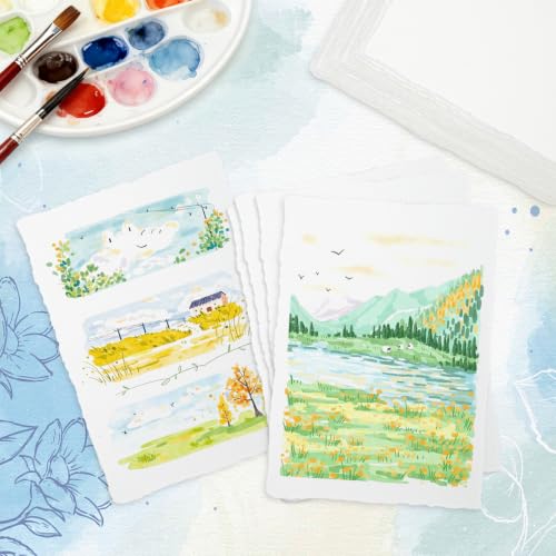 60 Sheets 4 x 6 inch Handmade Cotton Watercolor Paper 160GSM Deckled Edge - size: 4 x 6 inch