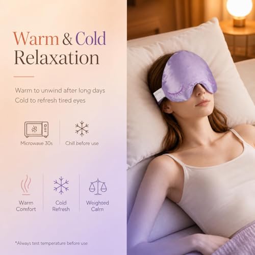 Weighted Eye Mask, Blackout Sleep Mask with Lavender Herbal Filling, Satin Eye Pillow for Migraine Relief, Meditation, Relaxation & Stress Relief for Women