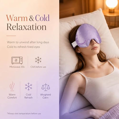 Weighted Eye Mask, Blackout Sleep Mask with Lavender Herbal Filling, Satin Eye Pillow for Migraine Relief, Meditation, Relaxation & Stress Relief for Women