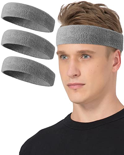 Tanluhu Sweatbands Sport Headbands for Working Out, Exercise, Tennis, Basketball, Running - Terry Cloth Athletic Sweat Cotton Headband Outdoor for Men & Women - color: Gray/Gray/Gray