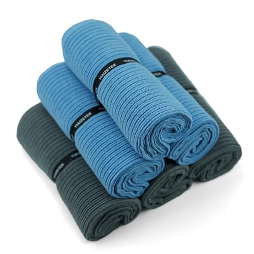 Microfiber Gym Towels with Snap Straps, Yoga Towel for Home and Gym, 16 Inch x 28 Inch, 6 Pack (Grey/Blue, 16" x 28") - color: Grey/Blue