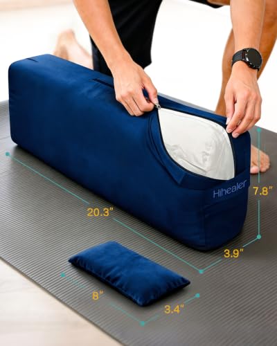 3 in 1 Yoga Bolster Pillow Set, Premium Rectangular Velvet Cushion - color: Dusty Blue