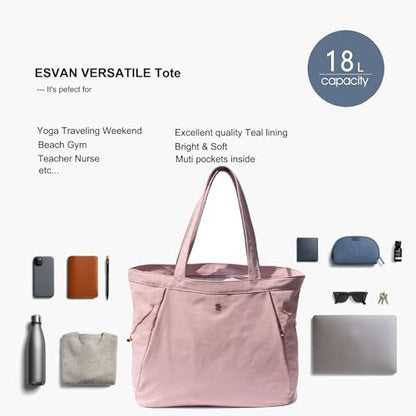 ESVAN Yoga Tote Bag for Women Shoulder Bags Drawstring for Office Workout Travel Carryall Pilates Gym and Beach - color: Pinklish Purple