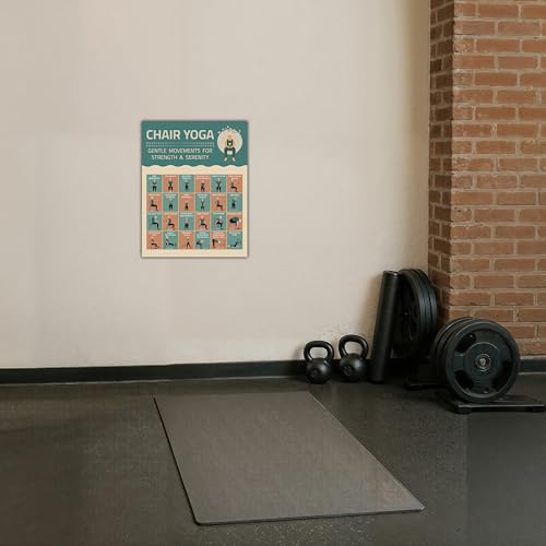 Chair Yoga Exercise Poster - Illustrated Stretching Poses Chart, Workouts, Instructions, Mobility Practice, Inspirational Routine, Wall Art for Seniors, Home Gym Picture, Meditation Decor, Flexibility - size: 11"L x 14"W