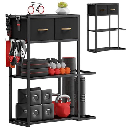 Home Gym Storage Rack, Adjustable 4-Tier with Extra Drawer