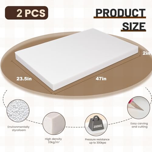 Multi Purpose XPS Large Foam Board,47x23.5x2in,2 Pack Craft Foam Sheets | Rigid and Easy to Shape,DIY Modeling Art Projects, Party Decoration, Cosplay Prop Production, Carve,Heat Insulation - size: 47x23.5x2in-2pcs