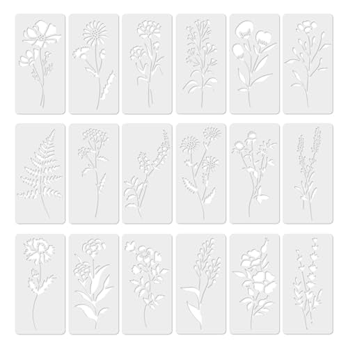 Stencils for Painting, 18 Pcs Reusable Floral Templates for Wood Signs, Botanical Flower Patterns for Furniture & Walls, Art Stencils for DIY Professional Crafts, Leaf & Vine Designs - style: Flower