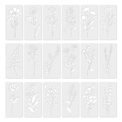Stencils for Painting, 18 Pcs Reusable Floral Templates for Wood Signs, Botanical Flower Patterns for Furniture & Walls, Art Stencils for DIY Professional Crafts, Leaf & Vine Designs - style: Flower
