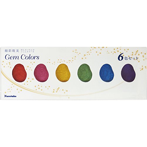 Kuretake Gansai Tambi GEM COLORS, 6 colors set, Made in Japan | 6 sparkling metallic colors, Watercolor Paint Set, large pans, Professional Use, Artist Grade - style: GEM COLOURS